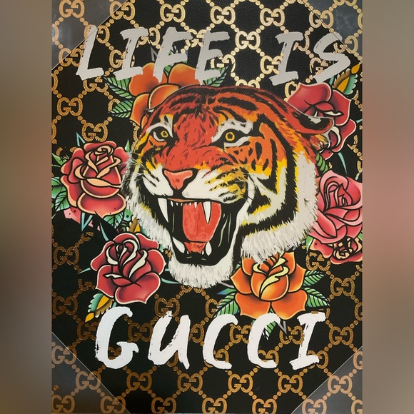 “Life is Gucci” Tiger & Floral Art Canvas 11” x 14” - Picture 2 of 6